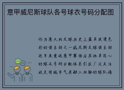 意甲威尼斯球队各号球衣号码分配图